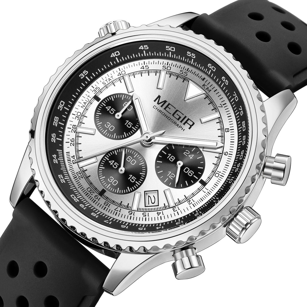 MEGIR Luxury Men Watches Fashion Silicone Band Quartz Military Wristwatch Waterproof Big Dial Male Sport Chronograph with Date Clock 2236