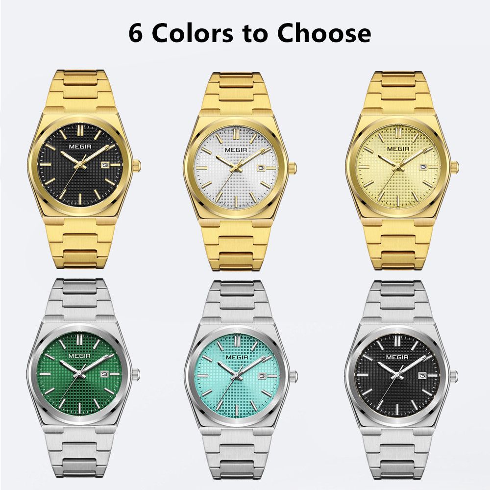 MEGIR Luxury Business Watches for Men Stainless Steel Strap Waterproof Calendar Male Quartz Wristwatch Clock Reloj Hombre 1086