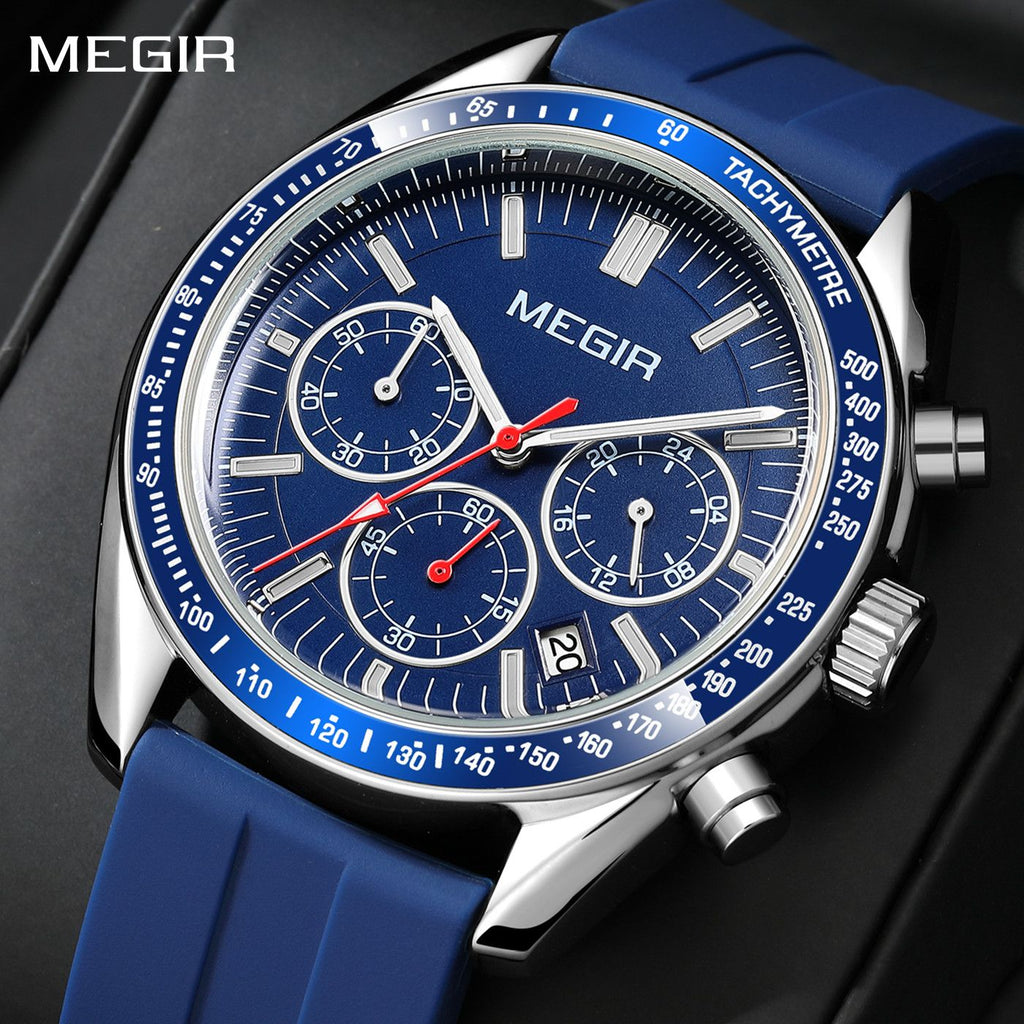 MEGIR Analog Quartz Wrist Watch Chronograph Luminous Business Sport Watches with Silicone Strap Calendar Man Clock Reloj Hombre 8105
