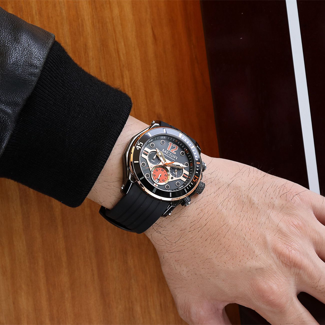 MEGIR Men's Sport Watches Chronograph Silicone Strap Waterproof Calendar Quartz Military Wristwatch Male Clock Relogio Masculino 2206