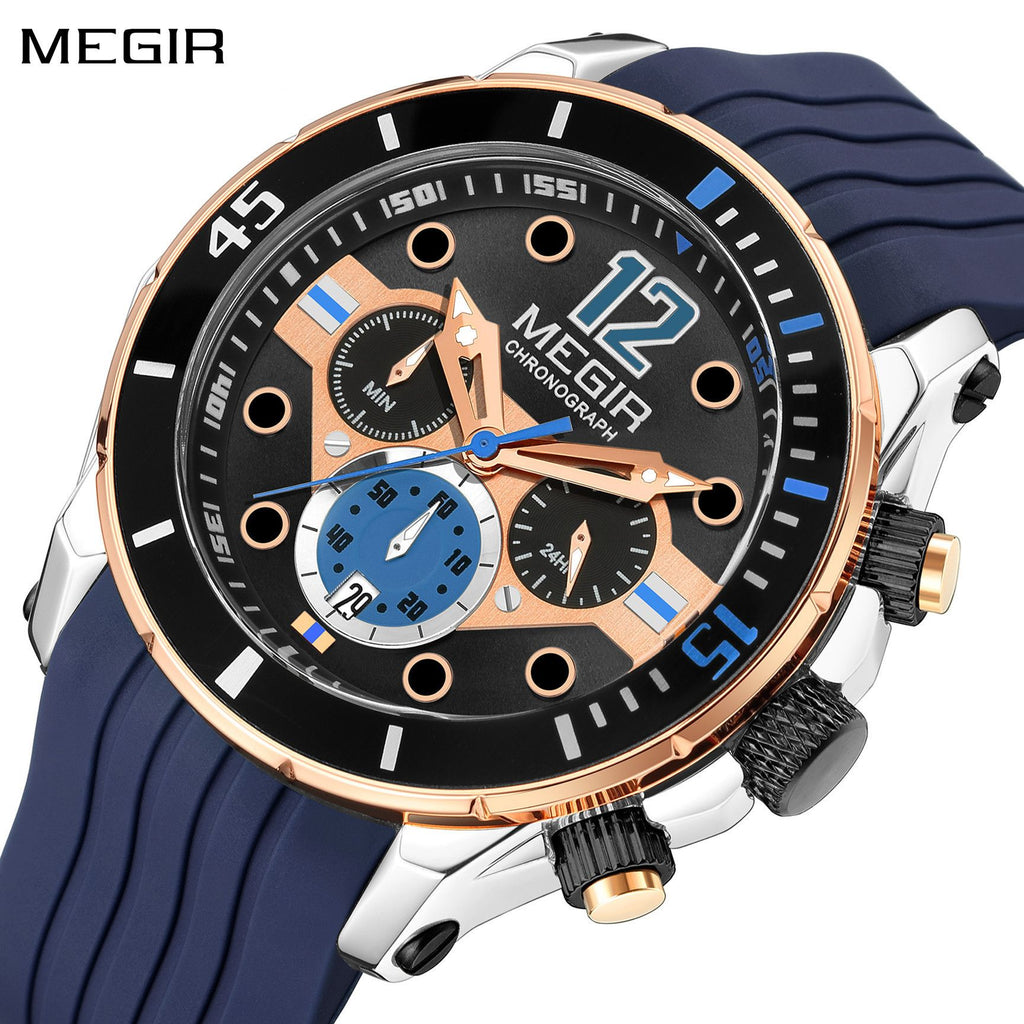 MEGIR Men's Sport Watches Chronograph Silicone Strap Waterproof Calendar Quartz Military Wristwatch Male Clock Relogio Masculino 2206