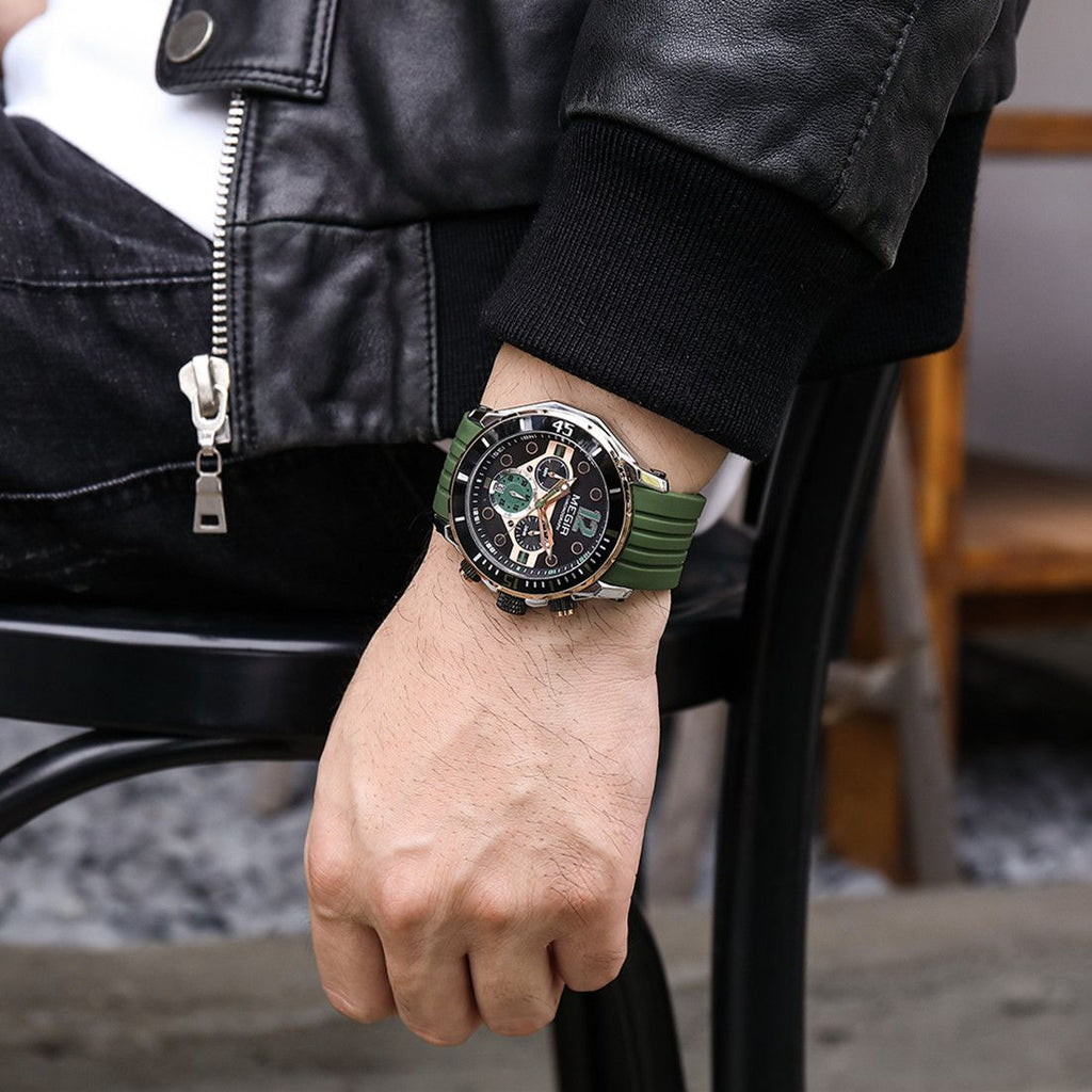 MEGIR Men's Sport Watches Chronograph Silicone Strap Waterproof Calendar Quartz Military Wristwatch Male Clock Relogio Masculino 2206