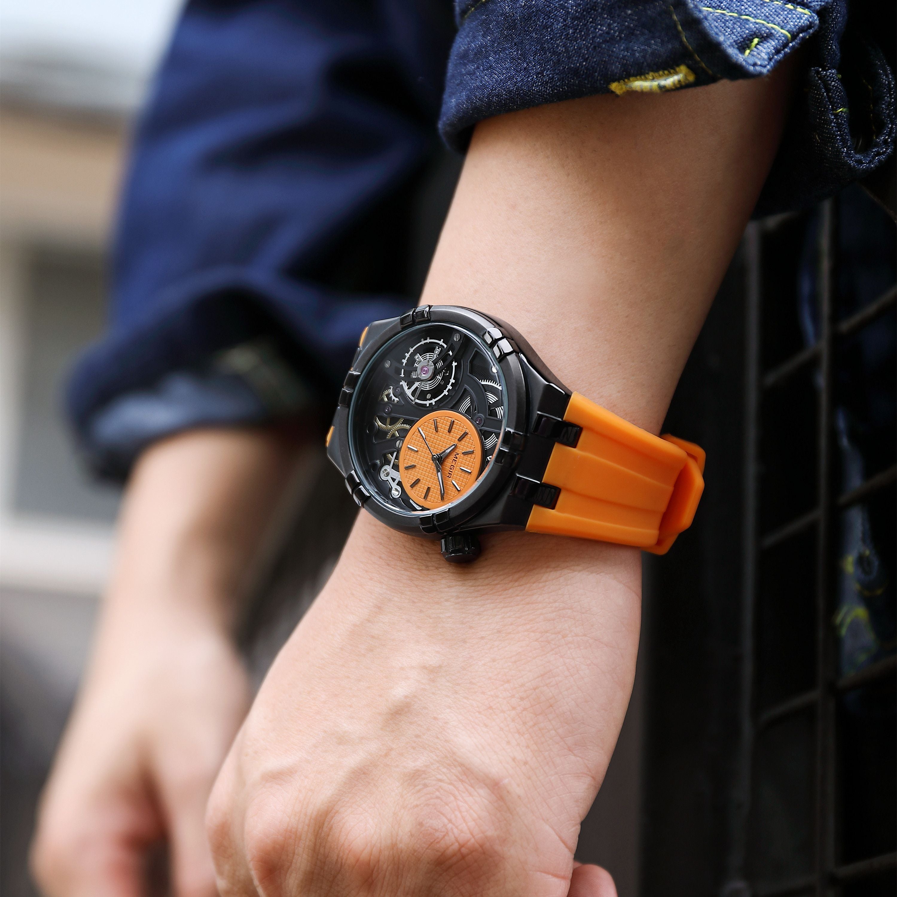 MEGIR Luxury Brand Men Watch Waterproof Quartz Sport Wristwatch Luminous Hands Hollow Casual Silicone Clock Relogio Masculino 8111