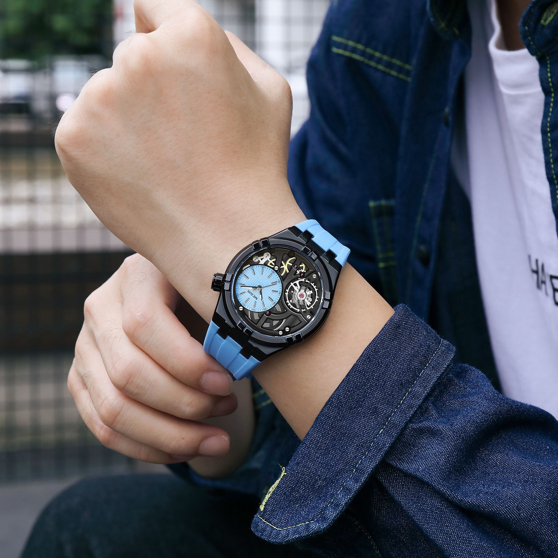 MEGIR Luxury Brand Men Watch Waterproof Quartz Sport Wristwatch Luminous Hands Hollow Casual Silicone Clock Relogio Masculino 8111