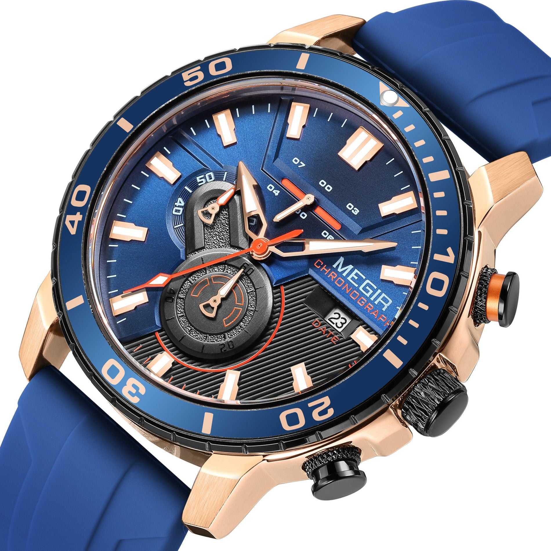 MEGIR Luxury Military Watches for Men Fashion Sport Quartz Wristwatch Waterproof Silicone Band Male Clock Chronograph with Date 2224