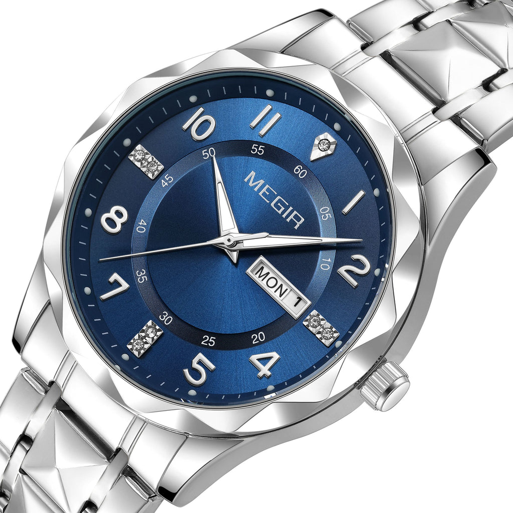 MEGIR Luxury Business Men Watches Stainless Steel Strap Clock Quartz Casual Wristwatch Waterproof Calendar Week Display 1093