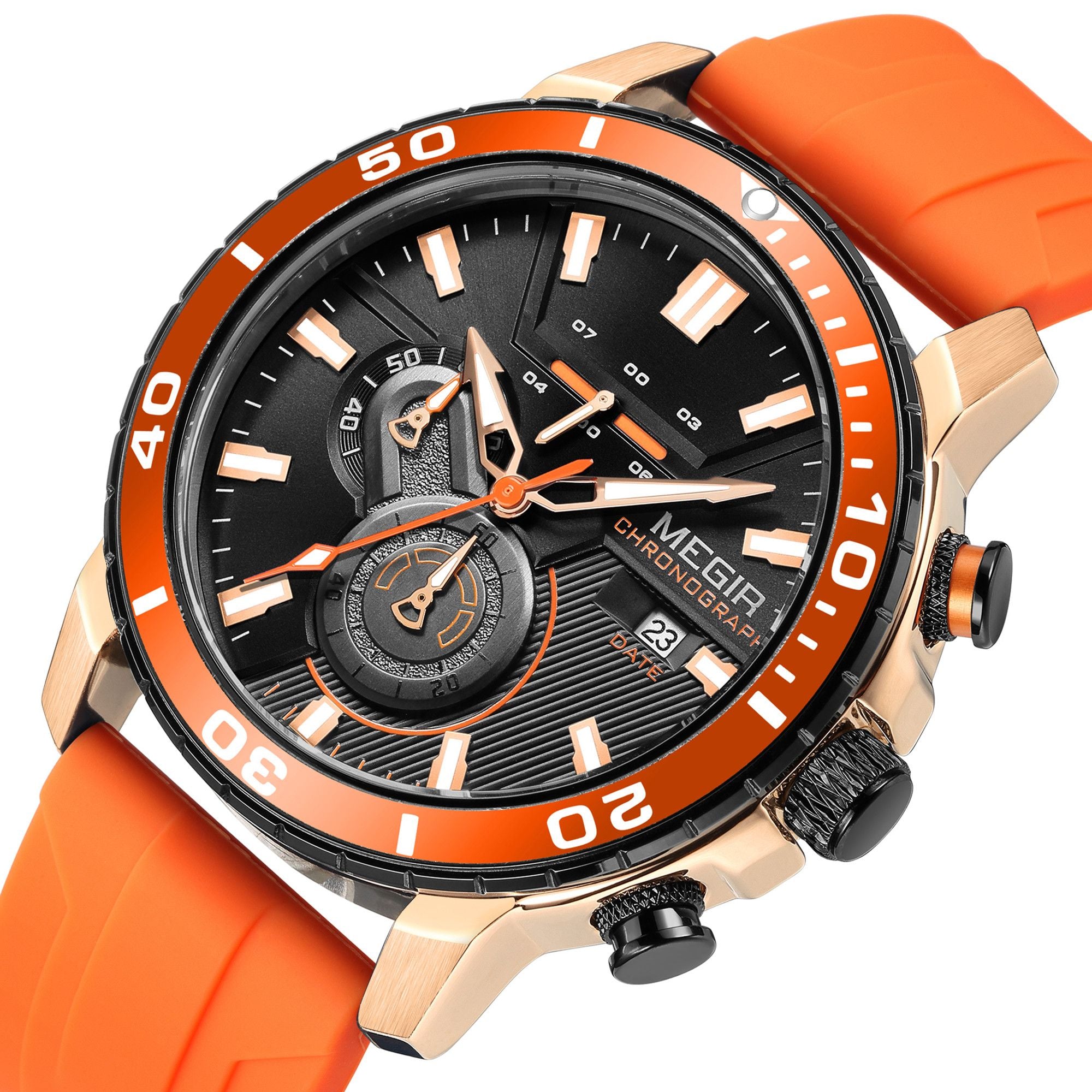 MEGIR Luxury Military Watches for Men Fashion Sport Quartz Wristwatch Waterproof Silicone Band Male Clock Chronograph with Date 2224