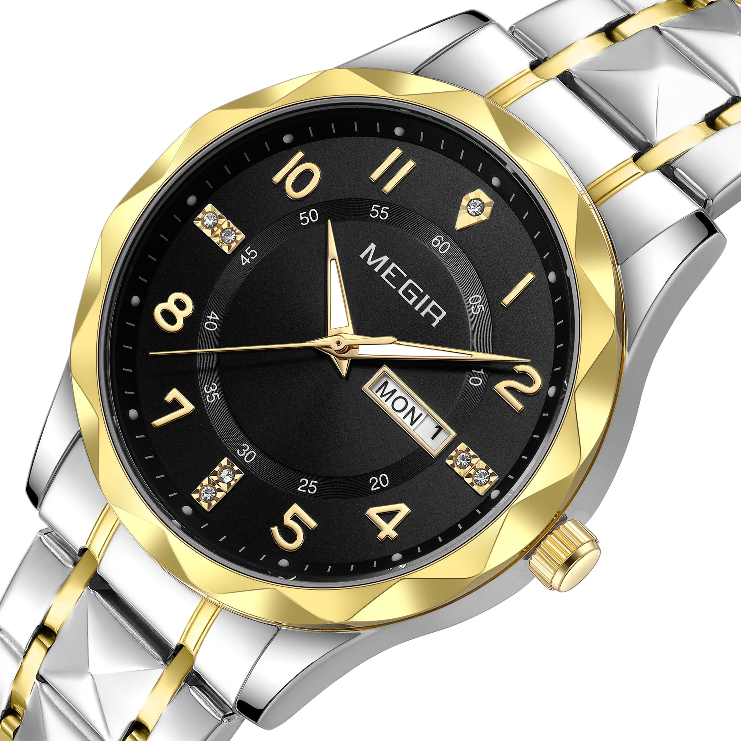 MEGIR Luxury Business Men Watches Stainless Steel Strap Clock Quartz Casual Wristwatch Waterproof Calendar Week Display 1093