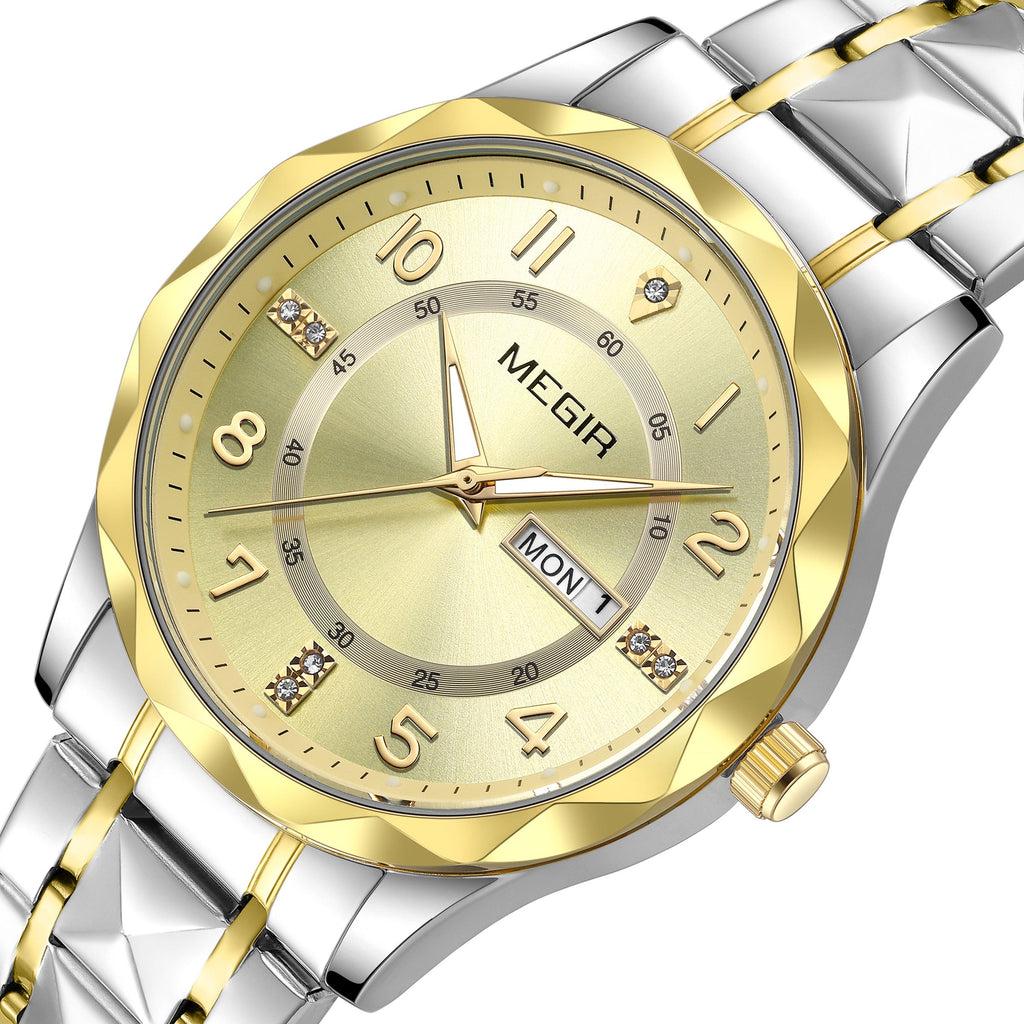 MEGIR Luxury Business Men Watches Stainless Steel Strap Clock Quartz Casual Wristwatch Waterproof Calendar Week Display 1093