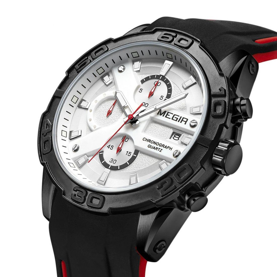 MEGIR Fashion Men's Sport Watches Silicone Strap Military Quartz Wristwatch Clock Waterproof Male Chronograph Montre Homme 2055