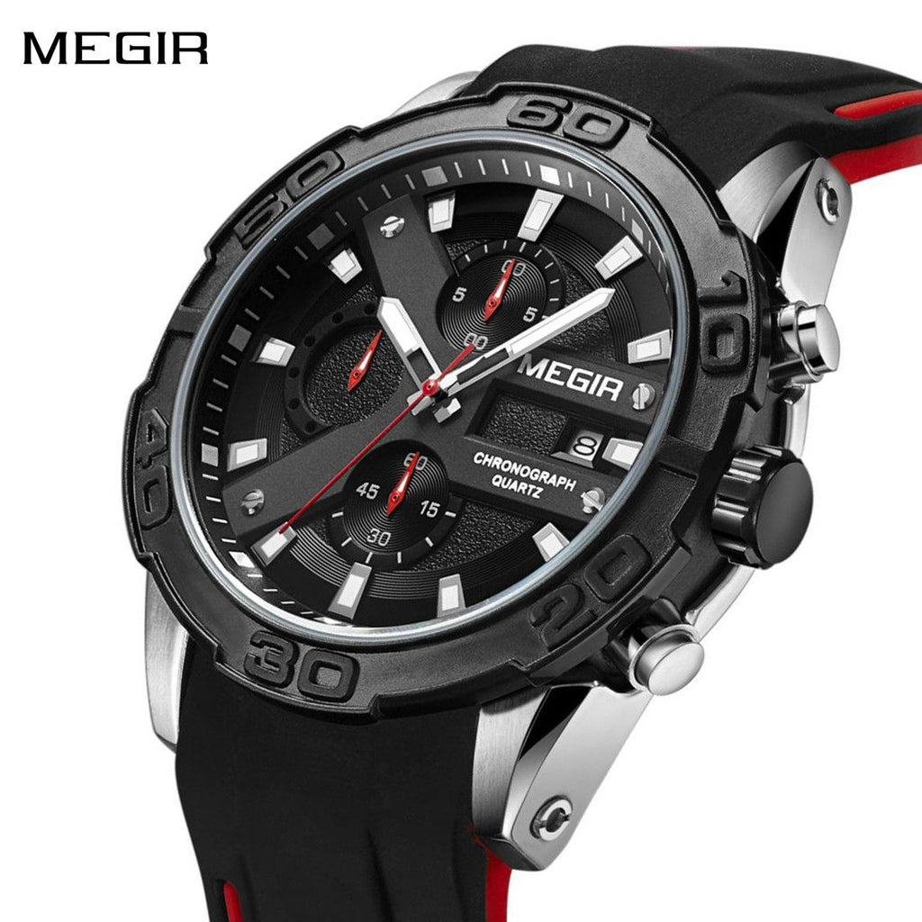 MEGIR Fashion Men's Sport Watches Silicone Strap Military Quartz Wristwatch Clock Waterproof Male Chronograph Montre Homme 2055