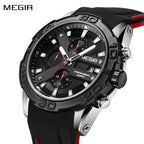 MEGIR Fashion Men's Sport Watches Silicone Strap Military Quartz Wristwatch Clock Waterproof Male Chronograph Montre Homme 2055