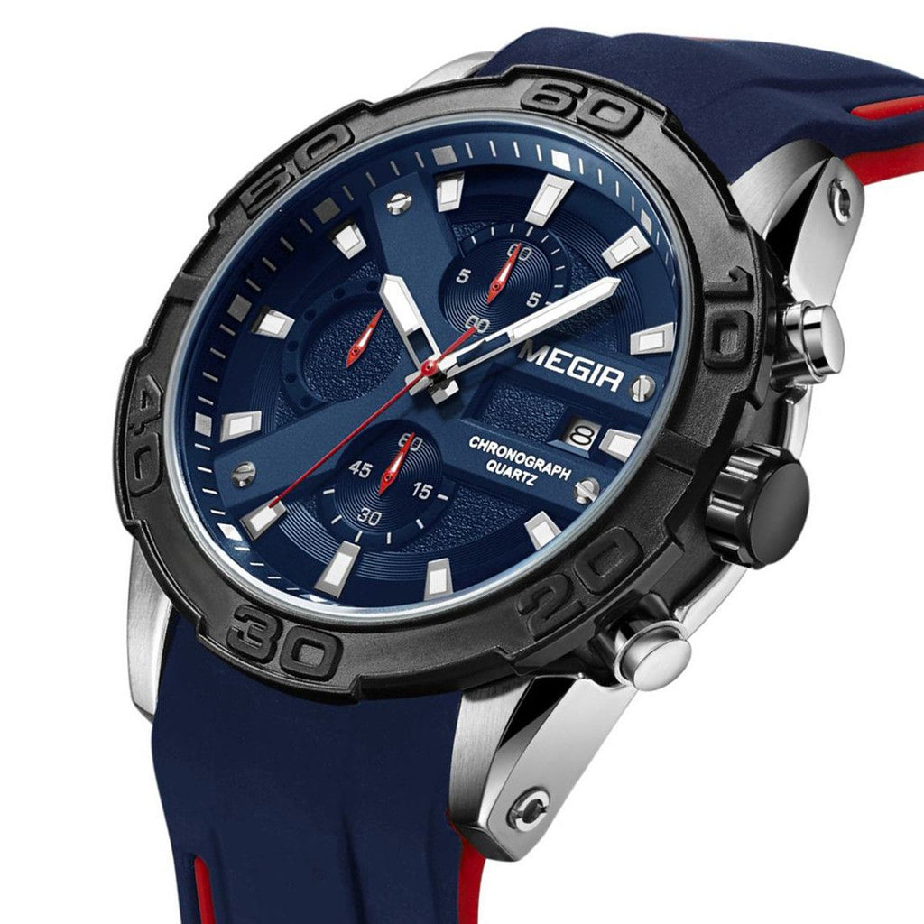 MEGIR Fashion Men's Sport Watches Silicone Strap Military Quartz Wristwatch Clock Waterproof Male Chronograph Montre Homme 2055