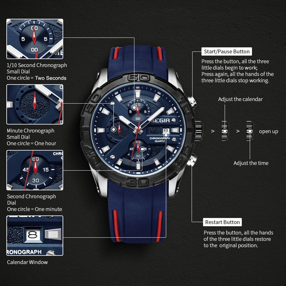 MEGIR Fashion Men's Sport Watches Silicone Strap Military Quartz Wristwatch Clock Waterproof Male Chronograph Montre Homme 2055