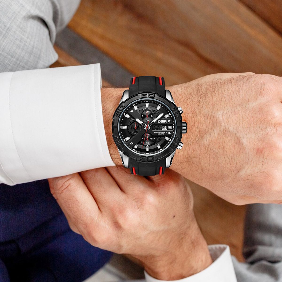 MEGIR Fashion Men's Sport Watches Silicone Strap Military Quartz Wristwatch Clock Waterproof Male Chronograph Montre Homme 2055