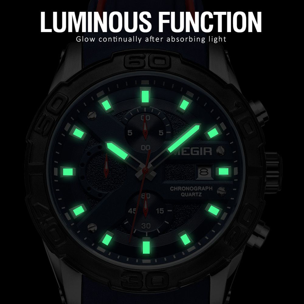 MEGIR Fashion Men's Sport Watches Silicone Strap Military Quartz Wristwatch Clock Waterproof Male Chronograph Montre Homme 2055