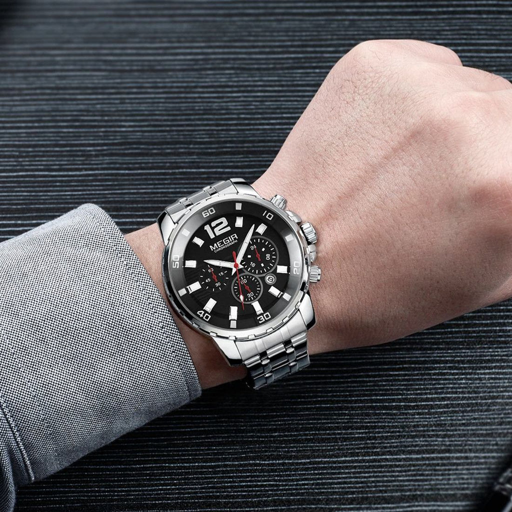 MEGIR Stainless Steel Business Watches for Men Luxury Quartz Casual Wristwatch Luminous Waterproof Date Clock Chronograph 2068