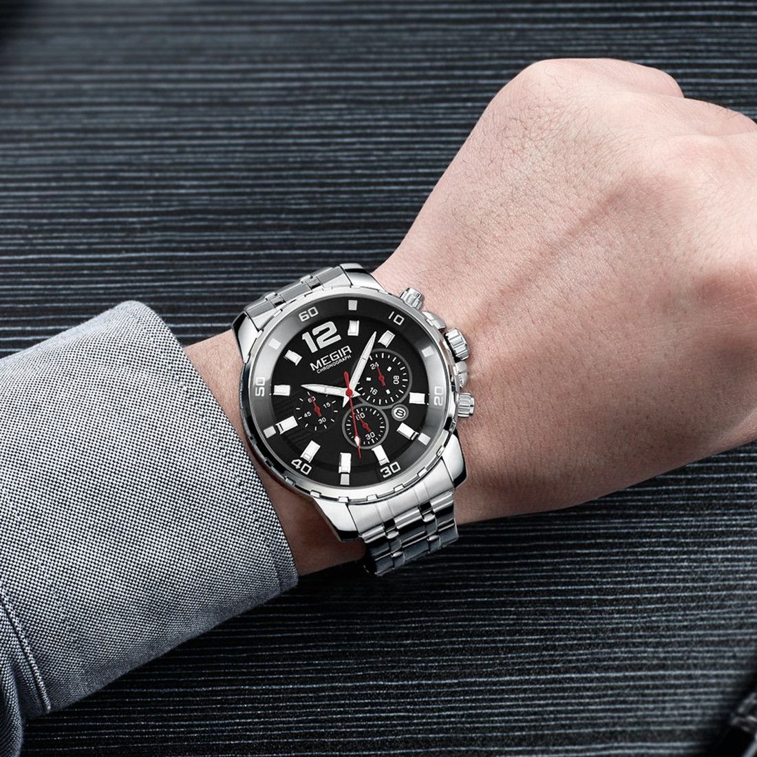 MEGIR Stainless Steel Business Watches for Men Luxury Quartz Casual Wristwatch Luminous Waterproof Date Clock Chronograph 2068