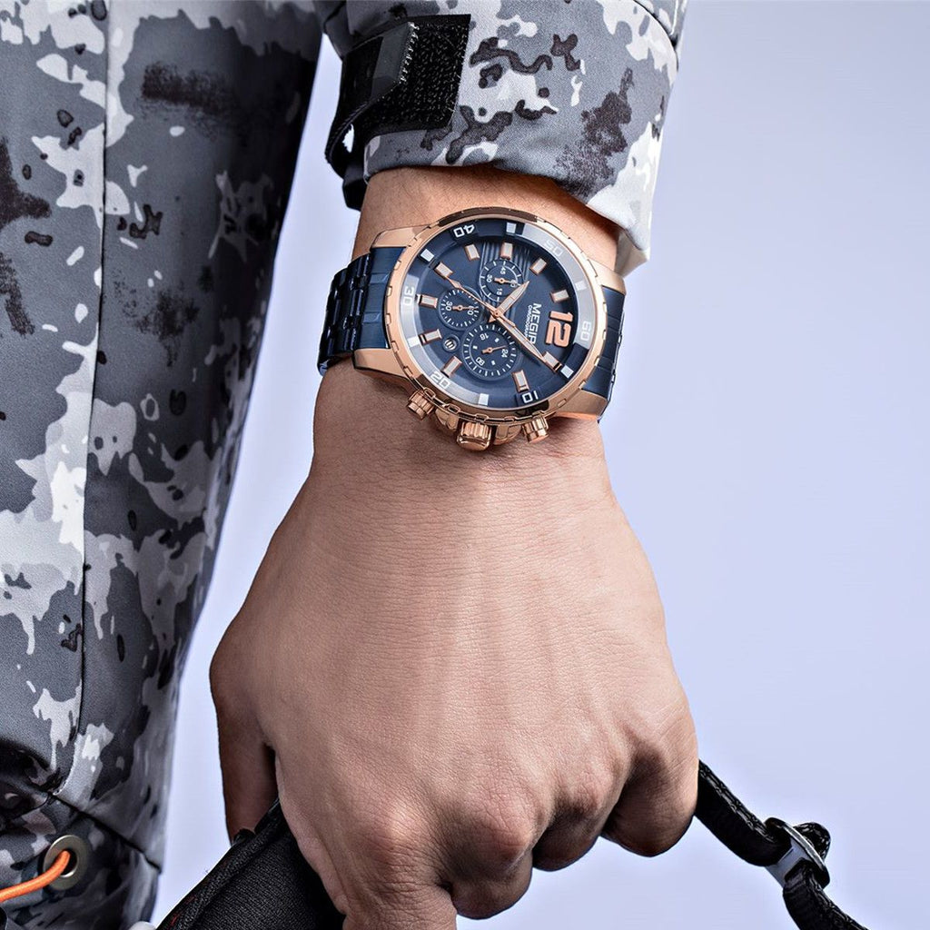MEGIR Stainless Steel Business Watches for Men Luxury Quartz Casual Wristwatch Luminous Waterproof Date Clock Chronograph 2068