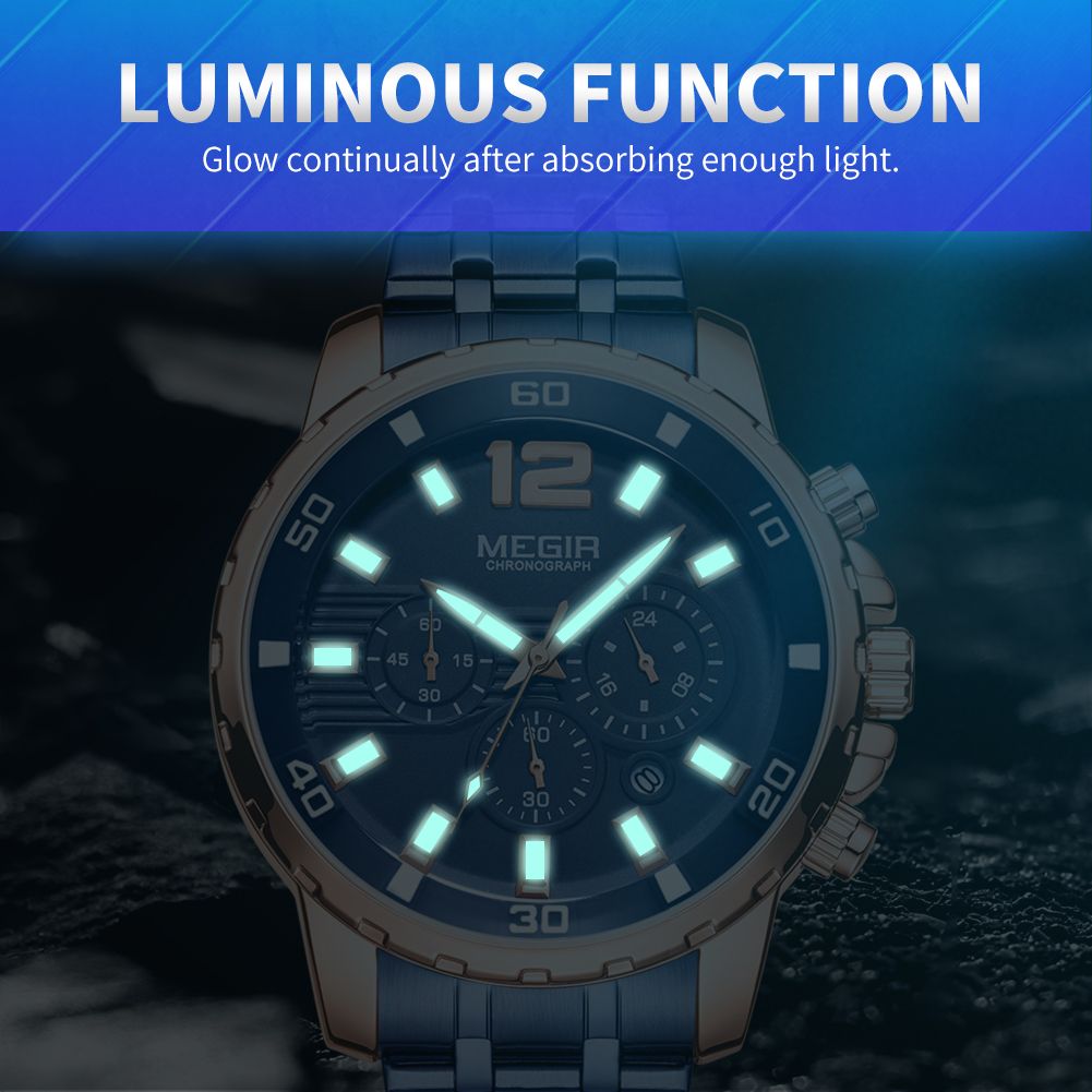 MEGIR Stainless Steel Business Watches for Men Luxury Quartz Casual Wristwatch Luminous Waterproof Date Clock Chronograph 2068
