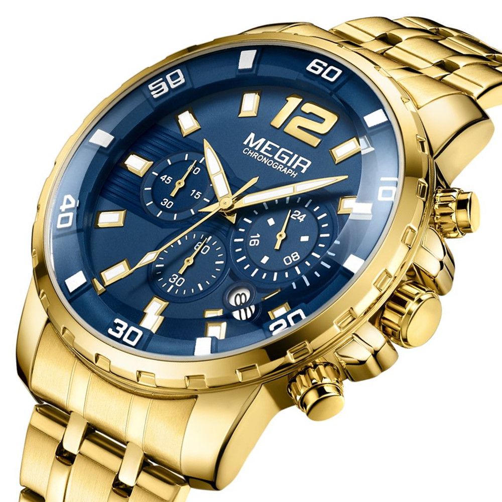 MEGIR Stainless Steel Business Watches for Men Luxury Quartz Casual Wristwatch Luminous Waterproof Date Clock Chronograph 2068
