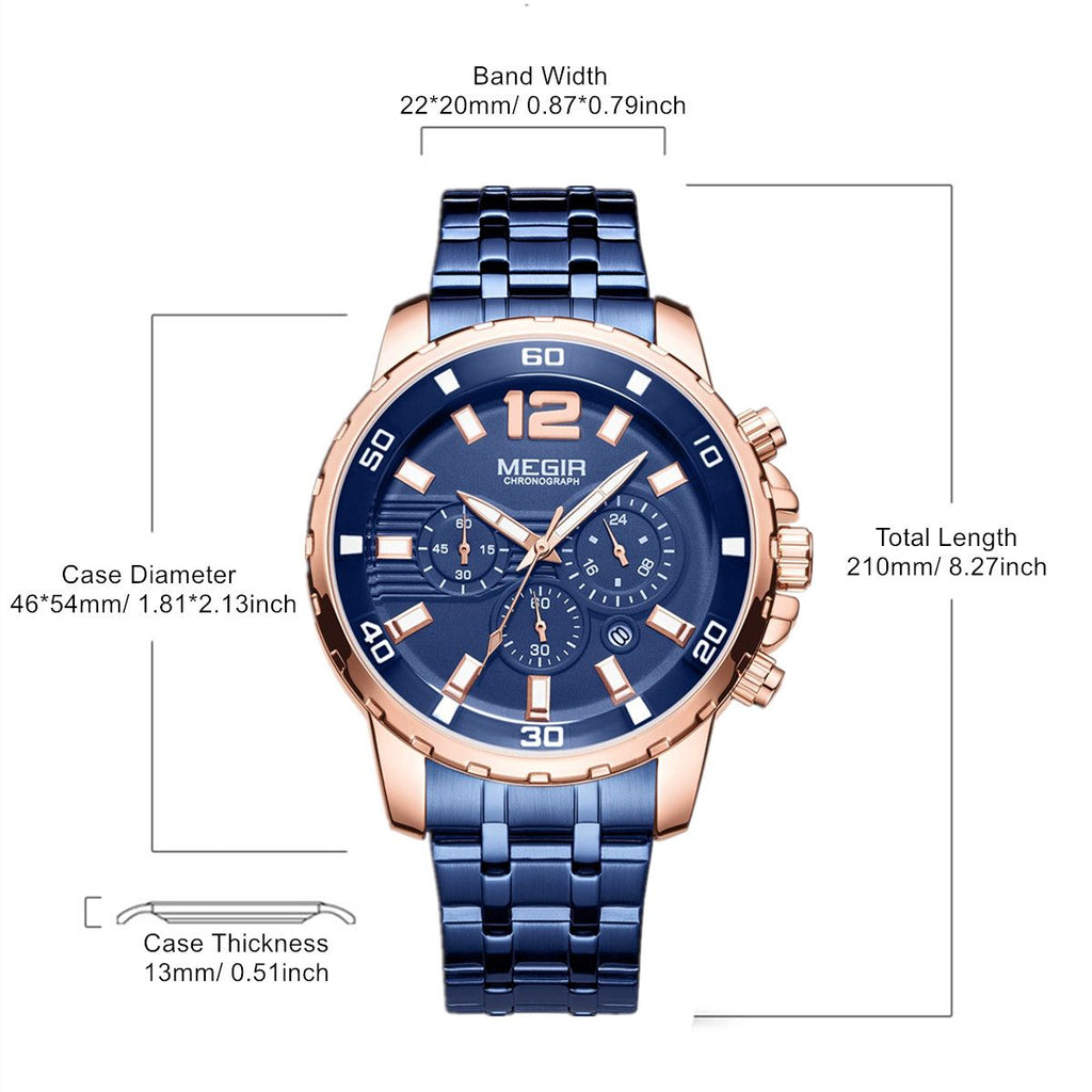 MEGIR Stainless Steel Business Watches for Men Luxury Quartz Casual Wristwatch Luminous Waterproof Date Clock Chronograph 2068