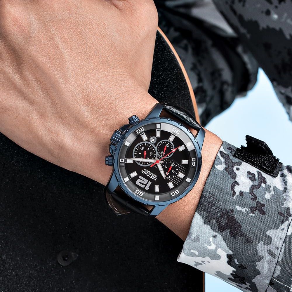 MEGIR Stainless Steel Business Watches for Men Luxury Quartz Casual Wristwatch Luminous Waterproof Date Clock Chronograph 2068