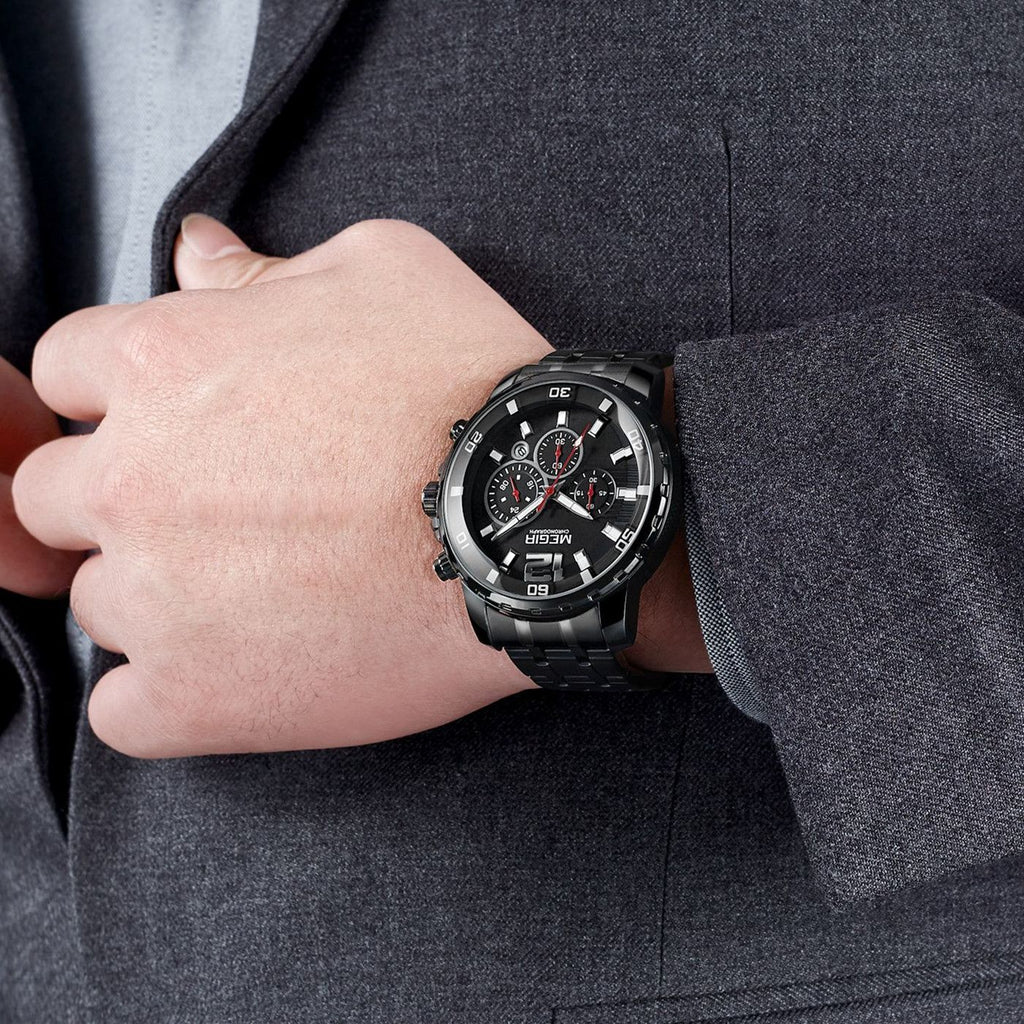 MEGIR Stainless Steel Business Watches for Men Luxury Quartz Casual Wristwatch Luminous Waterproof Date Clock Chronograph 2068