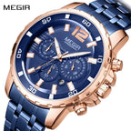 MEGIR Stainless Steel Business Watches for Men Luxury Quartz Casual Wristwatch Luminous Waterproof Date Clock Chronograph 2068