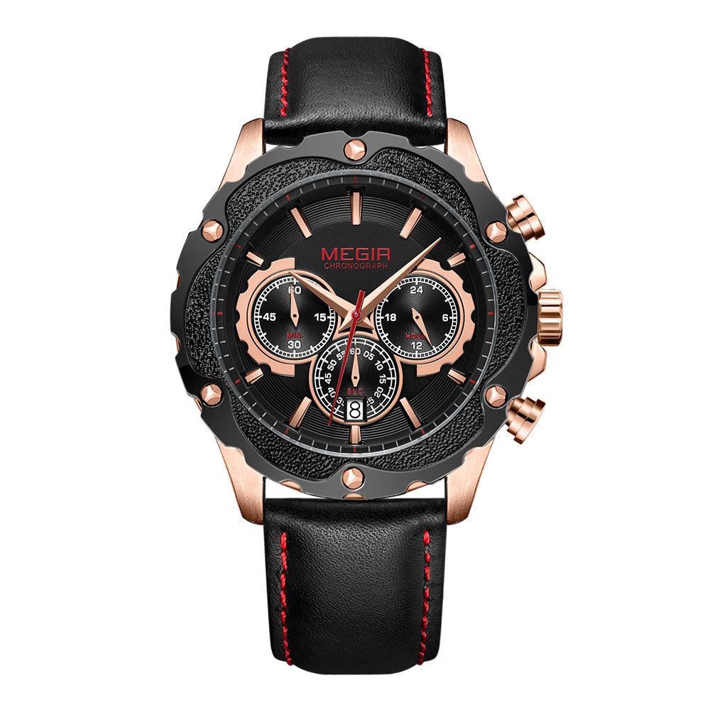 MEGIR Luxury Sport Watches for Men Waterproof Quartz Wrist Watch Chronograph Leather Military Wristwatch Clock Reloj Hombre 2070