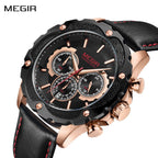 MEGIR Luxury Sport Watches for Men Waterproof Quartz Wrist Watch Chronograph Leather Military Wristwatch Clock Reloj Hombre 2070