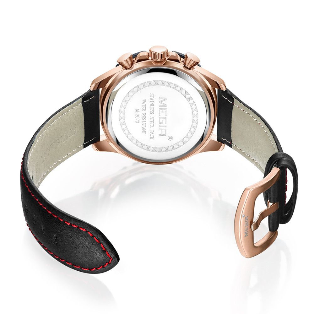 MEGIR Luxury Sport Watches for Men Waterproof Quartz Wrist Watch Chronograph Leather Military Wristwatch Clock Reloj Hombre 2070