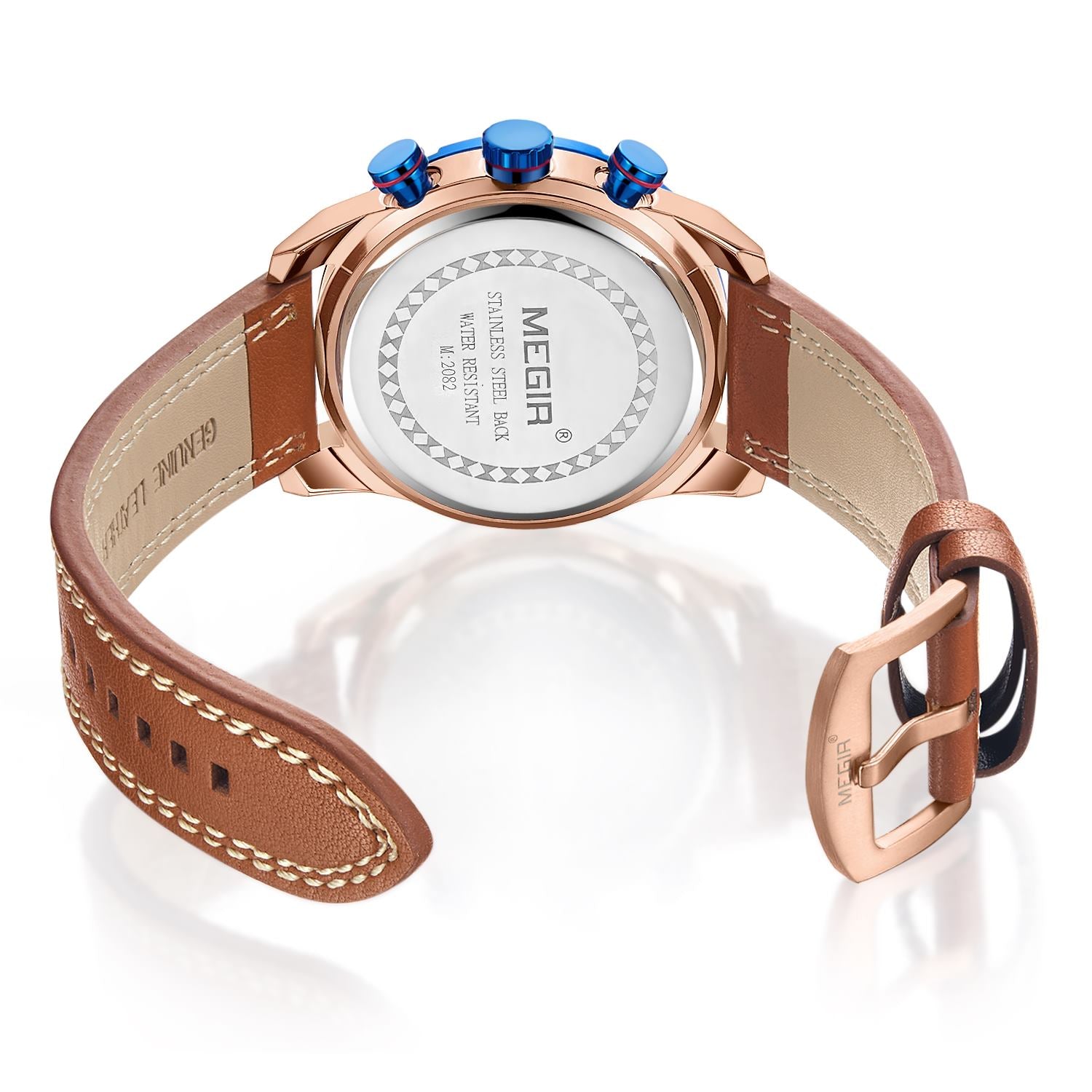 MEGIR Sport Watch for Men Leather Strap Quartz Military Wristwatch with Chronograph Waterproof Calendar Clock Reloj Hombre 2082