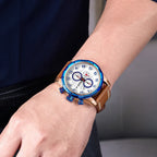 MEGIR Sport Watch for Men Leather Strap Quartz Military Wristwatch with Chronograph Waterproof Calendar Clock Reloj Hombre 2082