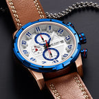 MEGIR Sport Watch for Men Leather Strap Quartz Military Wristwatch with Chronograph Waterproof Calendar Clock Reloj Hombre 2082