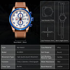 MEGIR Sport Watch for Men Leather Strap Quartz Military Wristwatch with Chronograph Waterproof Calendar Clock Reloj Hombre 2082
