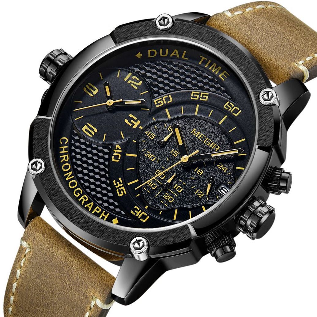 MEGIR Luxury Business Watches for Men Leather Strap Casual Sports Wristwatch Chronograph Waterproof Male Clock Reloj Hombre 2093