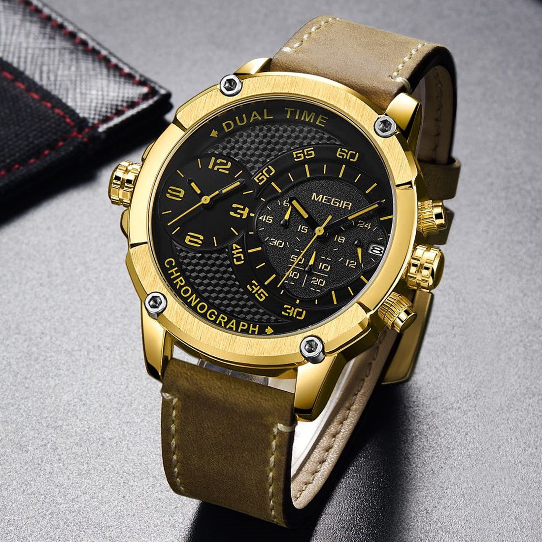 MEGIR Luxury Business Watches for Men Leather Strap Casual Sports Wristwatch Chronograph Waterproof Male Clock Reloj Hombre 2093