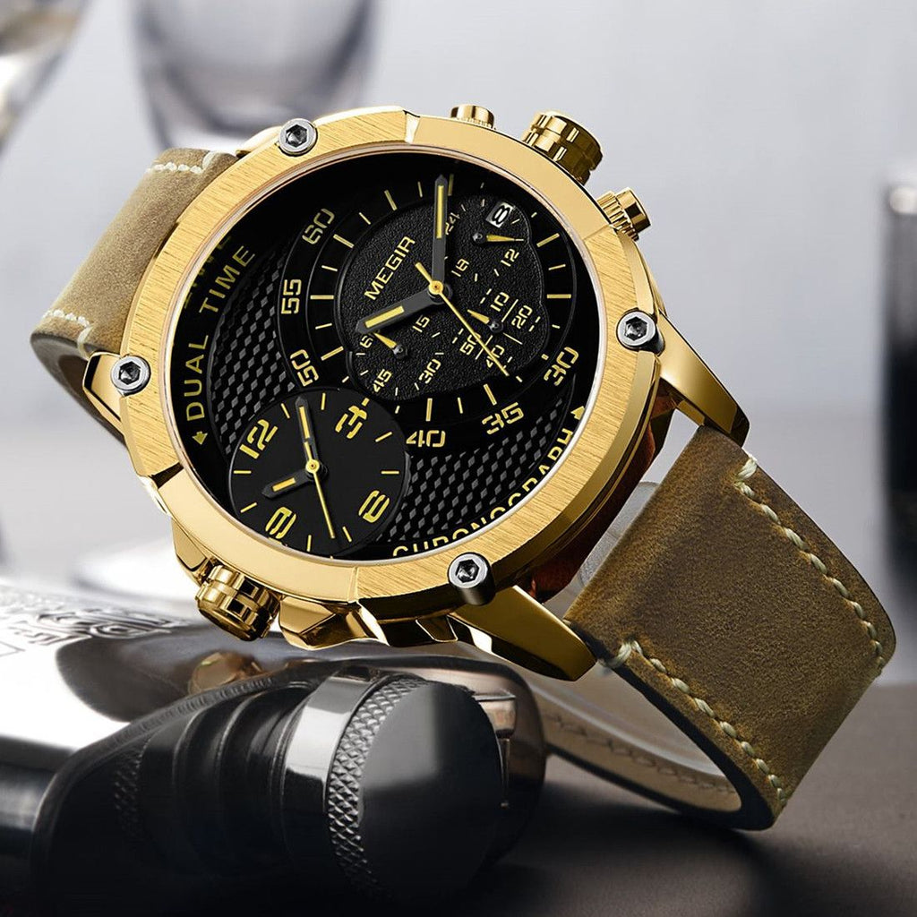 MEGIR Luxury Business Watches for Men Leather Strap Casual Sports Wristwatch Chronograph Waterproof Male Clock Reloj Hombre 2093