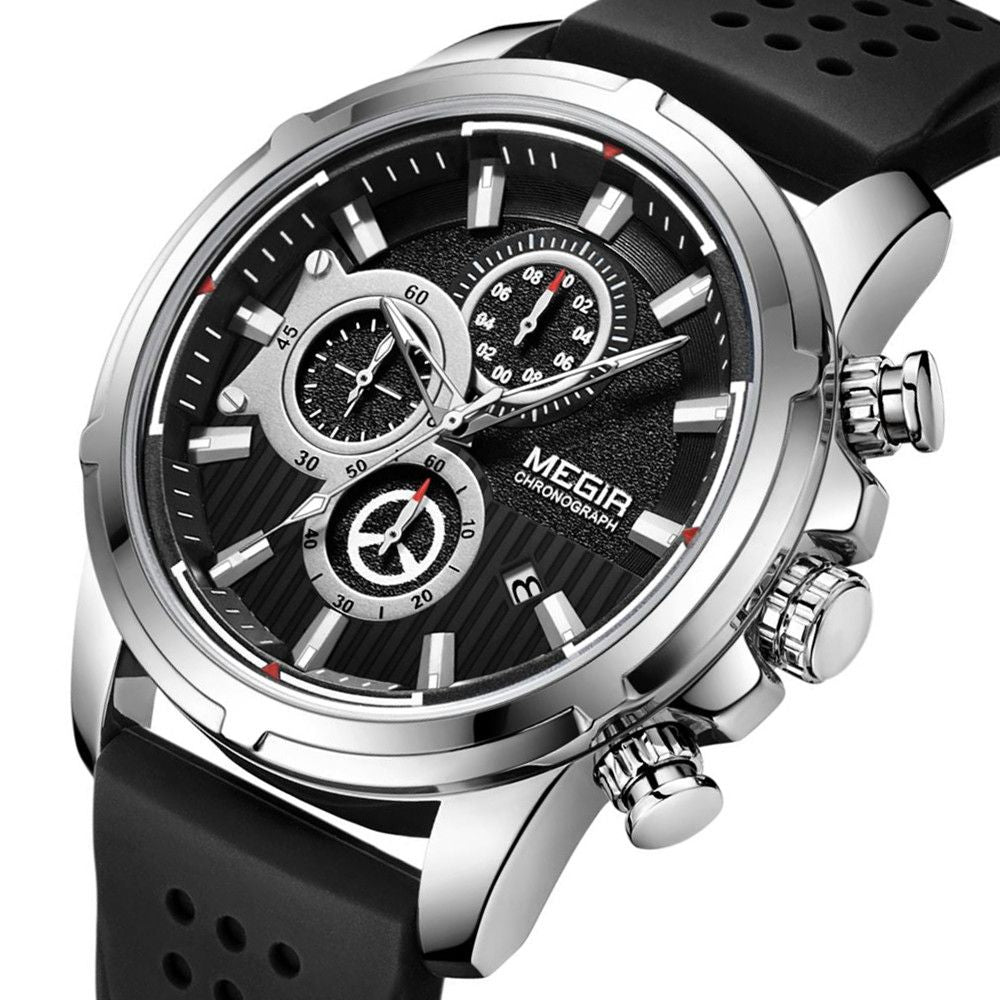 MEGIR Men Watch Silicone Strap Quartz Chronograph Wristwatch Fashion Men's Sport Watches Waterproof Calendar Reloj Hombre 2101