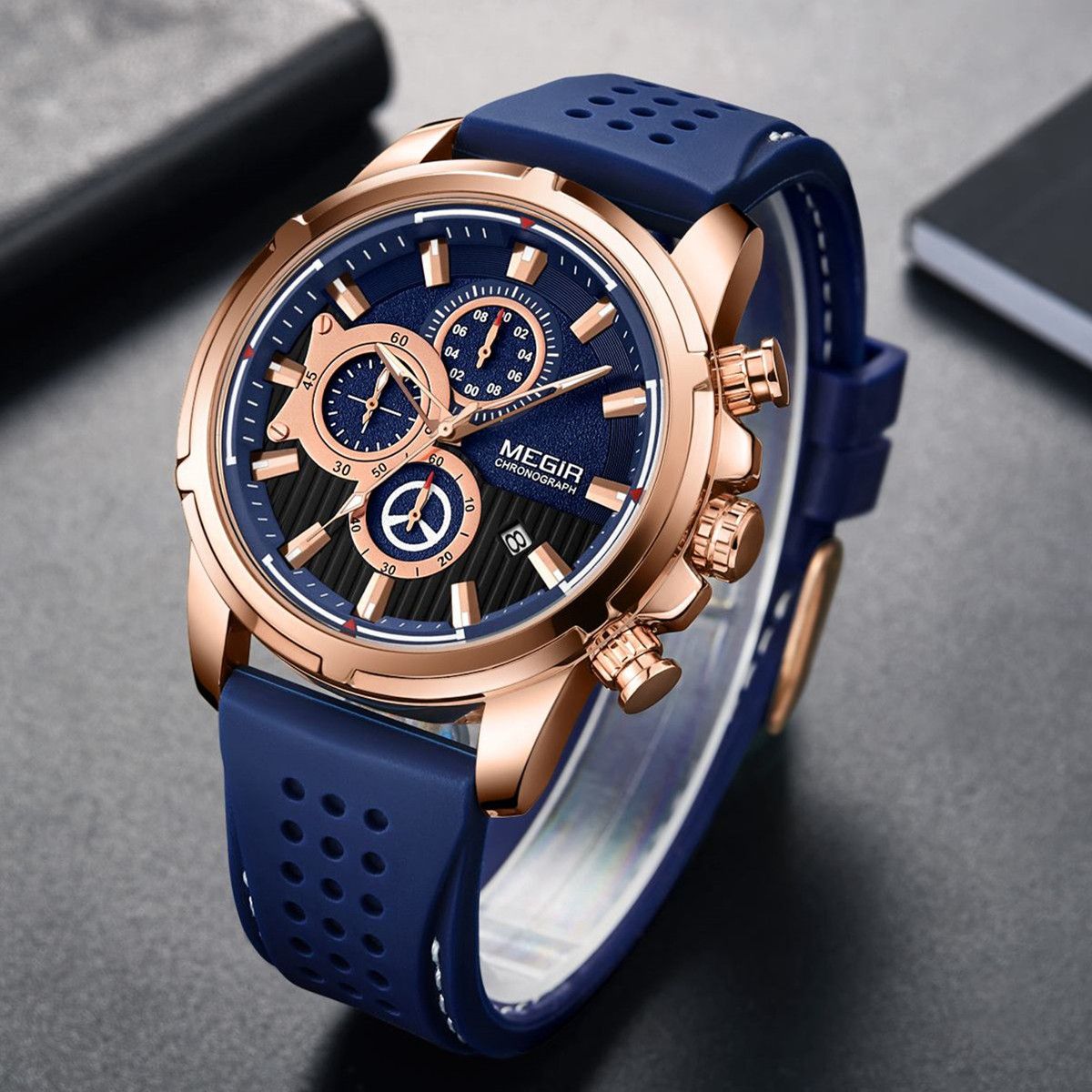 MEGIR Men Watch Silicone Strap Quartz Chronograph Wristwatch Fashion Men's Sport Watches Waterproof Calendar Reloj Hombre 2101