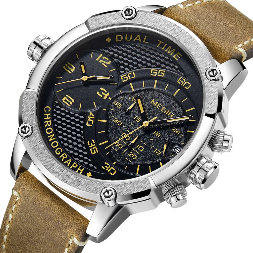 MEGIR Luxury Business Watches for Men Leather Strap Casual Sports Wristwatch Chronograph Waterproof Male Clock Reloj Hombre 2093