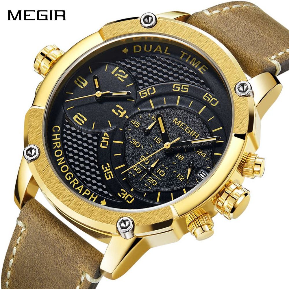 MEGIR Luxury Business Watches for Men Leather Strap Casual Sports Wristwatch Chronograph Waterproof Male Clock Reloj Hombre 2093