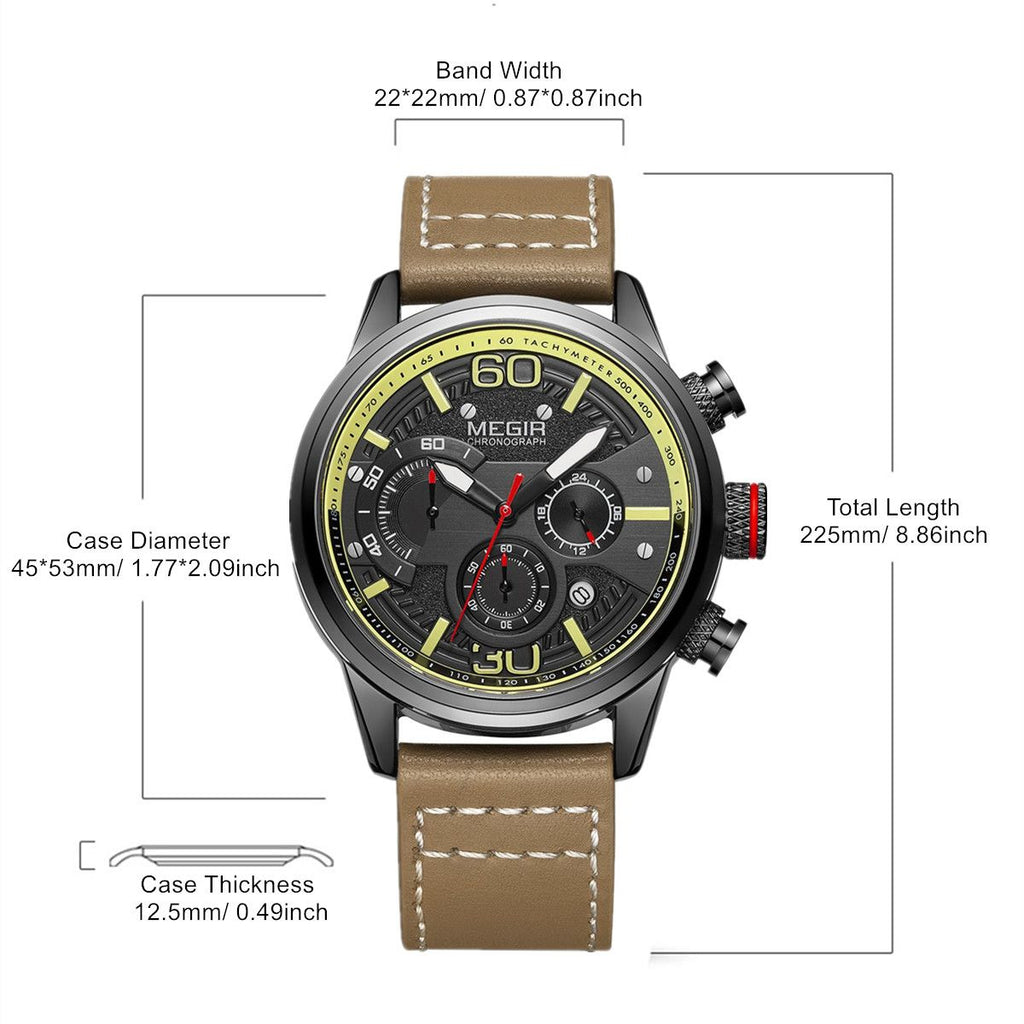 MEGIR Men Watches Fashion Brand Sport Quartz Chronograph Clock Waterproof Man Business Wristwatch 24-hour Relogio Masculino 2110
