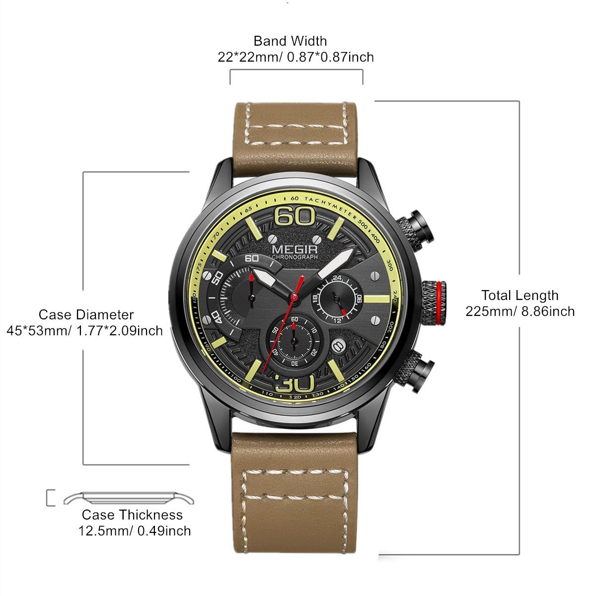 MEGIR Men Watches Fashion Brand Sport Quartz Chronograph Clock Waterproof Man Business Wristwatch 24-hour Relogio Masculino 2110