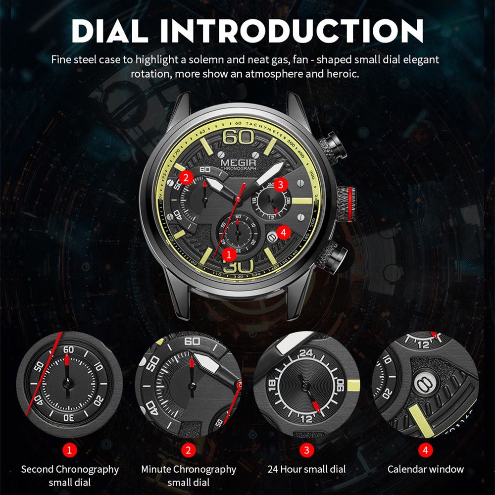 MEGIR Men Watches Fashion Brand Sport Quartz Chronograph Clock Waterproof Man Business Wristwatch 24-hour Relogio Masculino 2110