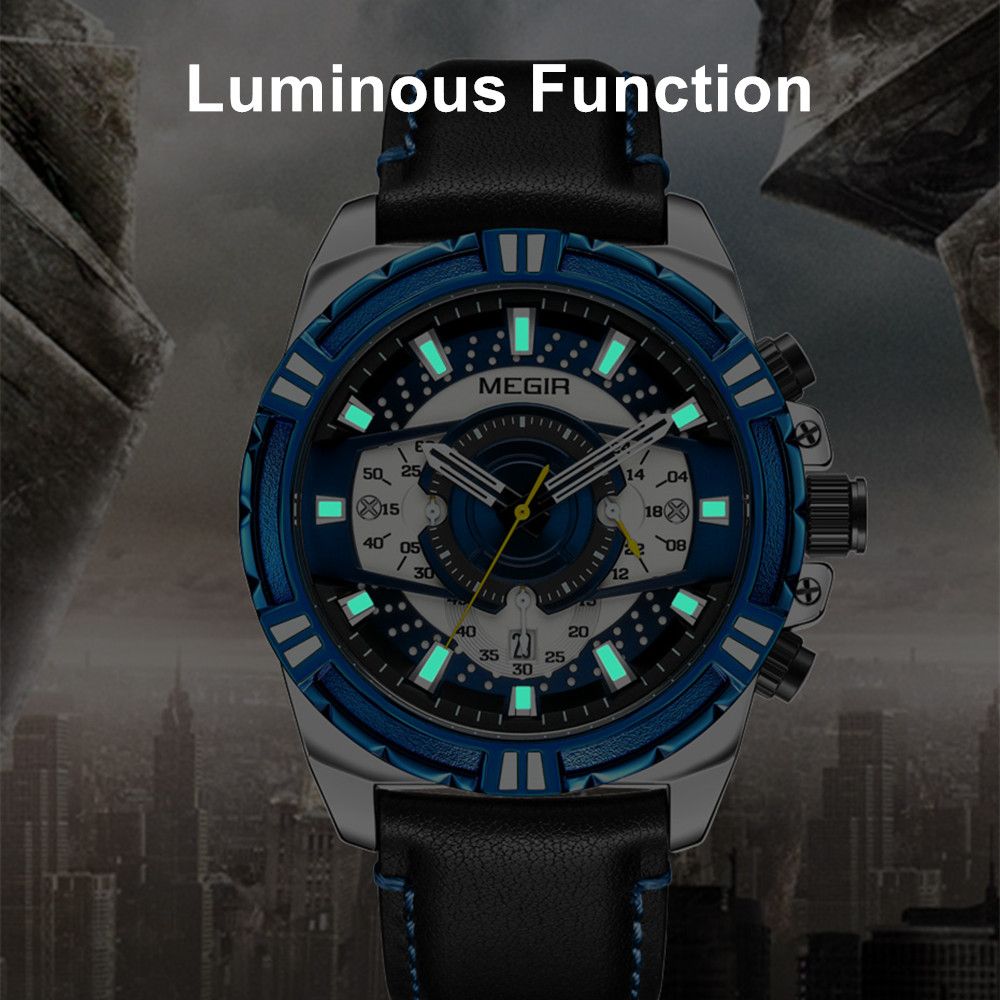 MEGIR Luxury Men Casual Sport Watch Leather Strap Quartz Wristwatch Waterproof Calendar Man Chronograph Clock Montre Homme 2118