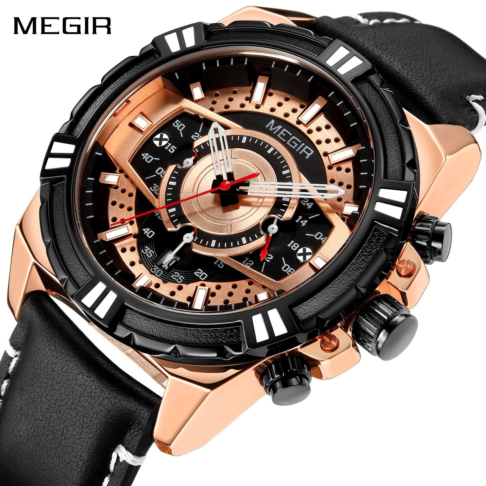 MEGIR Luxury Men Casual Sport Watch Leather Strap Quartz Wristwatch Waterproof Calendar Man Chronograph Clock Montre Homme 2118