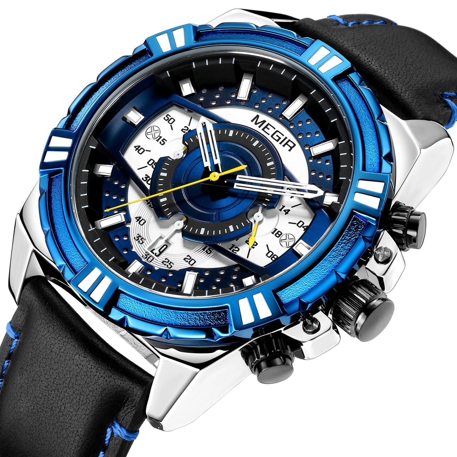 MEGIR Luxury Men Casual Sport Watch Leather Strap Quartz Wristwatch Waterproof Calendar Man Chronograph Clock Montre Homme 2118