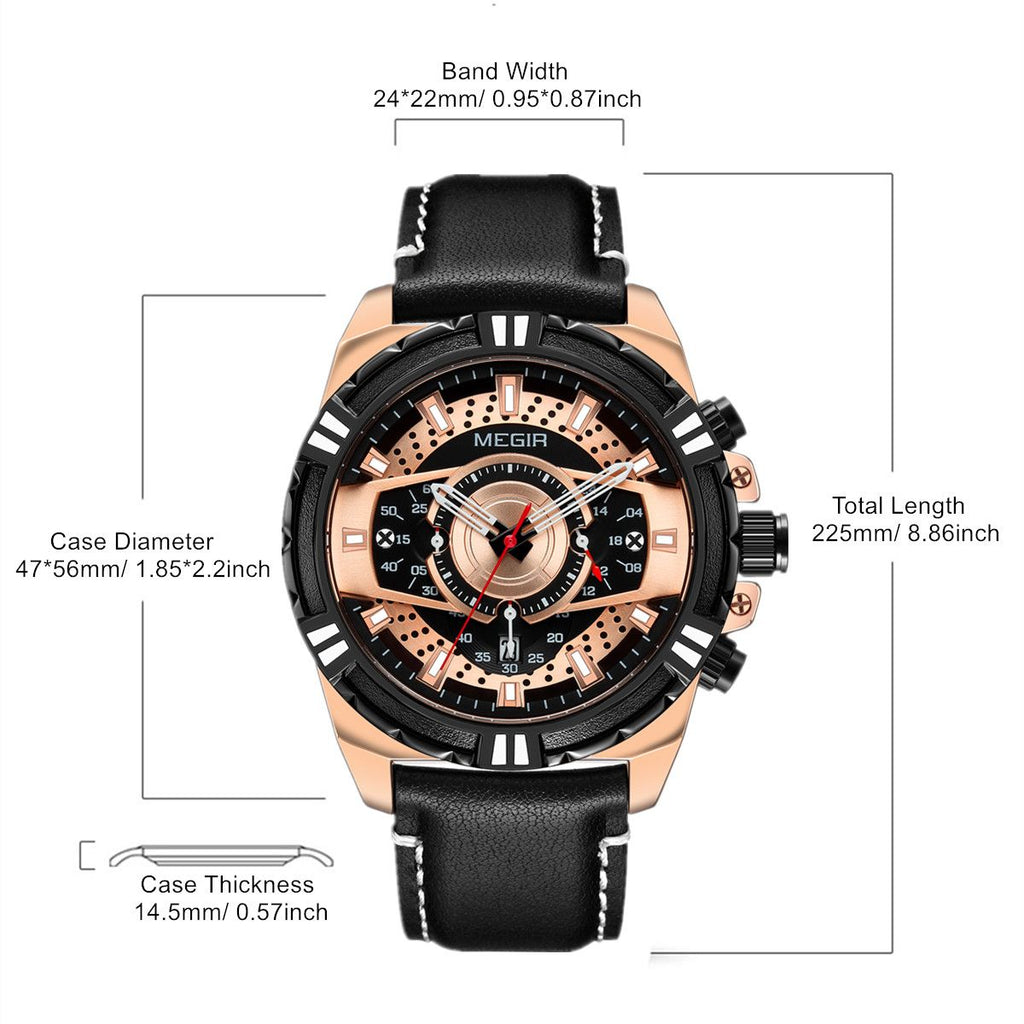MEGIR Luxury Men Casual Sport Watch Leather Strap Quartz Wristwatch Waterproof Calendar Man Chronograph Clock Montre Homme 2118
